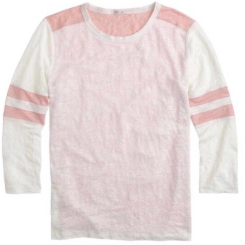 J. Crew Women's Long Sleeve Crewneck Tee in White and Light Pink